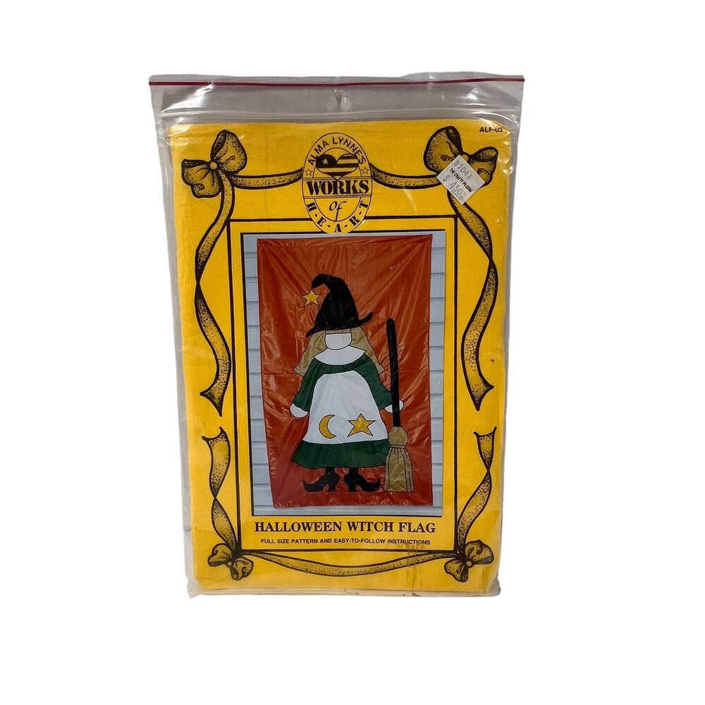 ALMA LYNNE Vintage 1990 Halloween Witch Flag Sewing Applique Pattern ALF 04